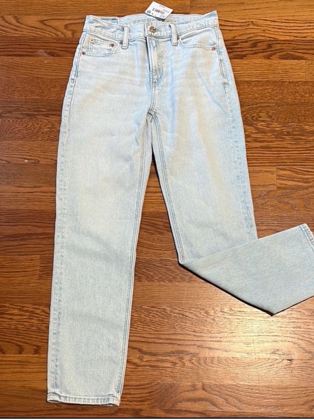 American Eagle High Rise Straight Jeans 00 Short Light Wash NWT petite stretch